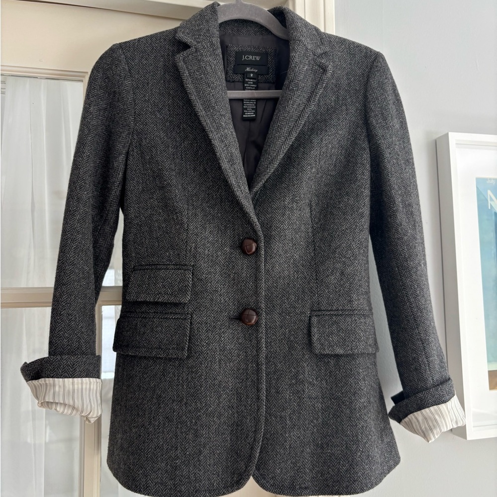 J. Crew Charcoal Herringbone Blazer